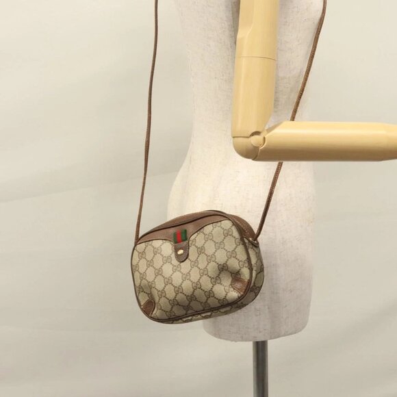 GUCCI GG Supreme Web Sherry Line Shoulder Bag PVC Beige Red Auth 99180 - Picture 15 of 16